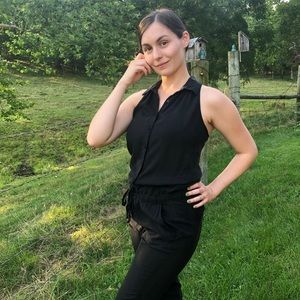 Guess Black Silk Jumpsuit Skinny Leg Sleeveless